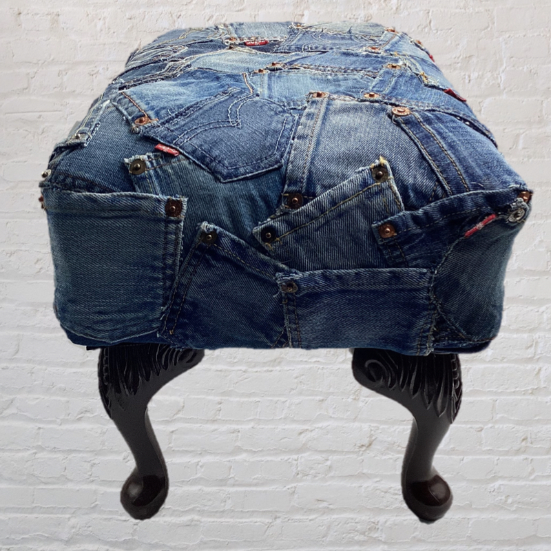 60's Vintage Denim Footstool | Upcycled Levi's Jeans Designer furniture