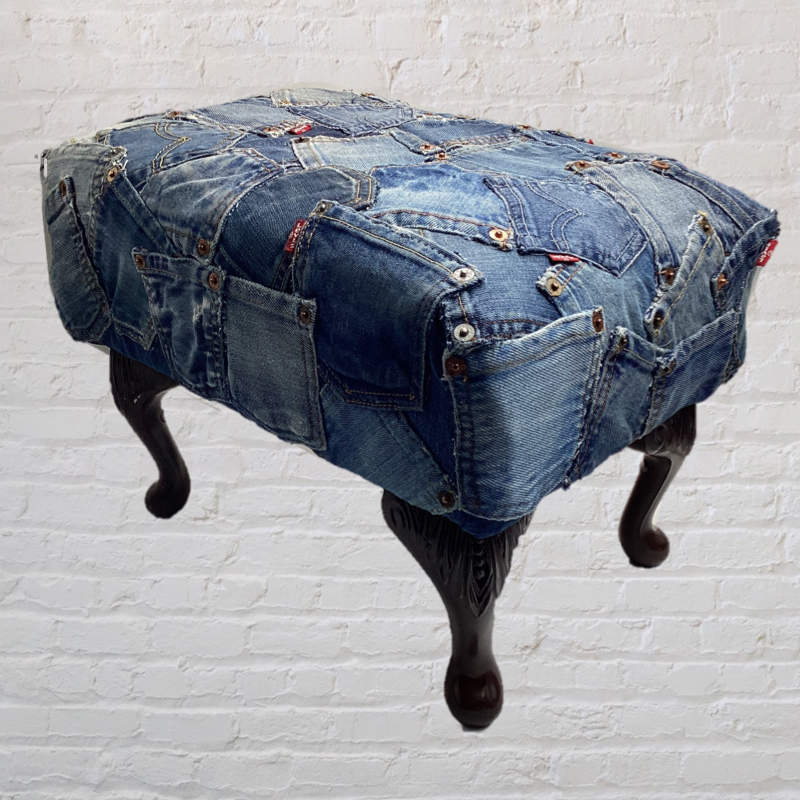 60's Vintage Denim Footstool | Upcycled Levi's Jeans Designer furniture