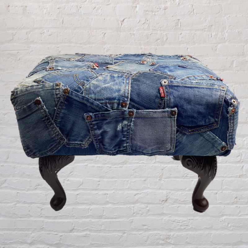 60’s Vintage Denim Footstool | Upcycled Levi’s Jeans furniture