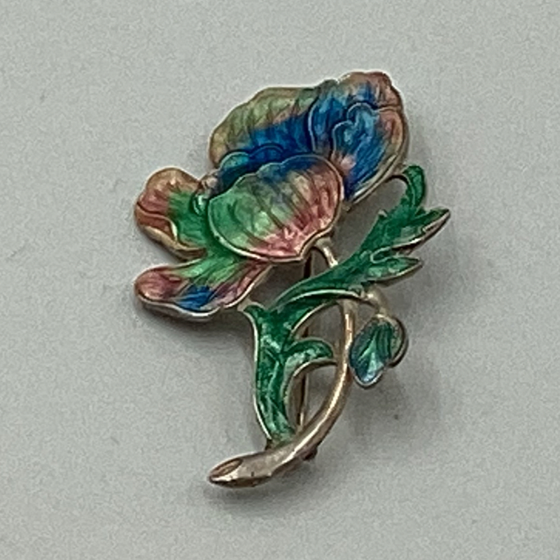Vintage Silver Enamel Brooch | Arts & Crafts Style Floral Statement Pin