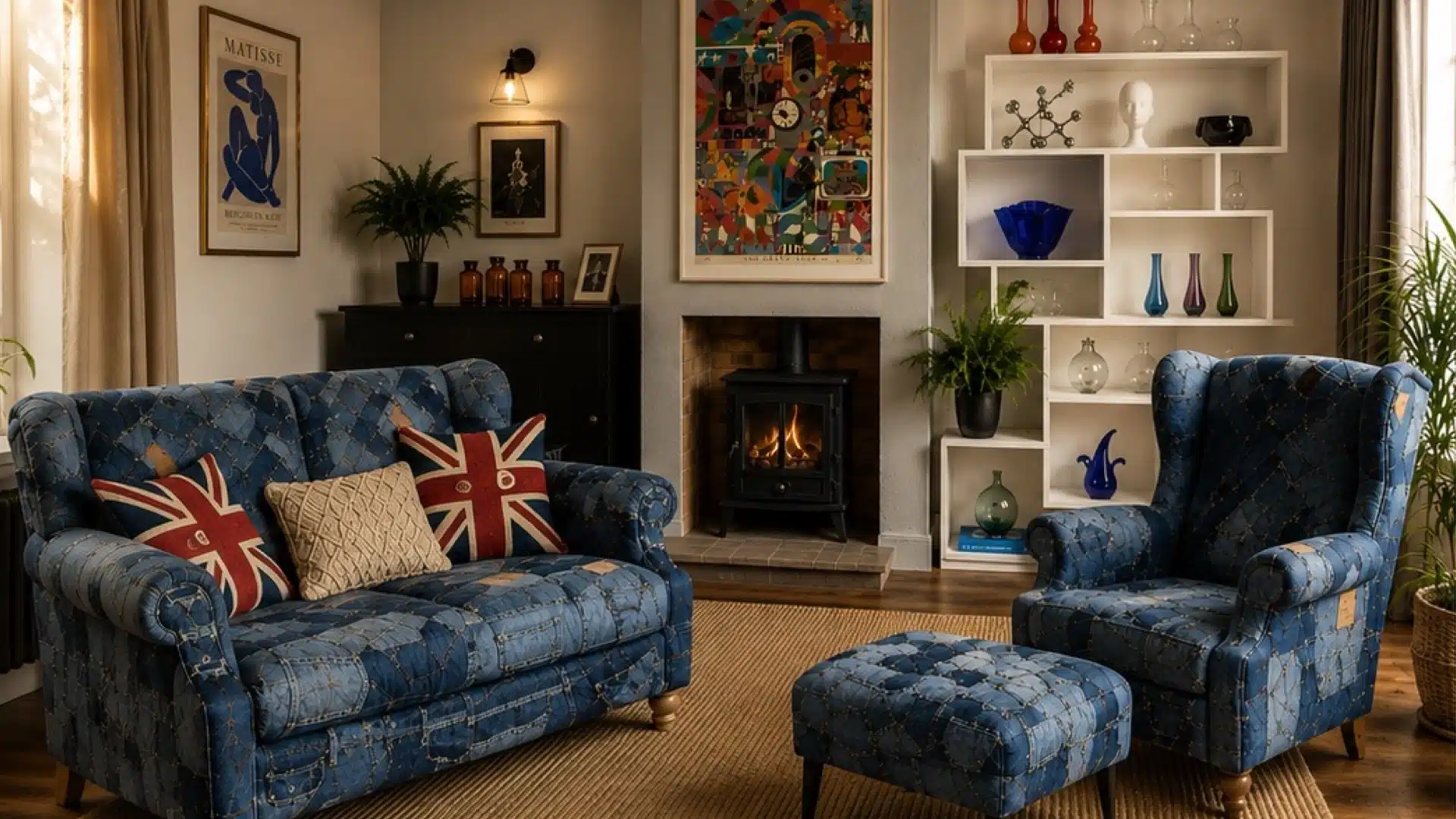 Vintage home décor, handmade denim furniture and curated vintage interiors