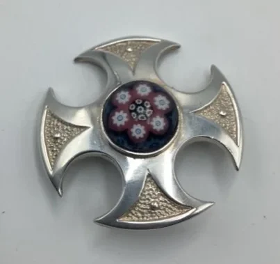 Vintage Caithness Jewellery Silver Millefiori Brooch 1970s | Scottish Celtic Cross