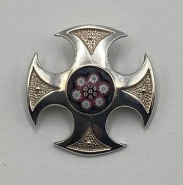 Vintage Caithness Jewellery silver millefiori brooch with Celtic cross design