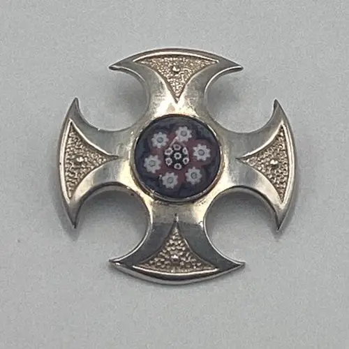 Vintage Caithness Jewellery silver millefiori brooch with Celtic cross design