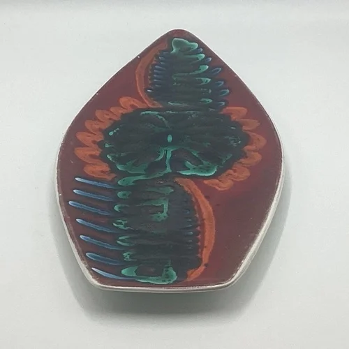 Poole Delphis Shape 82 spear dish by Angela Wyburgh in blue green orange and burgundy