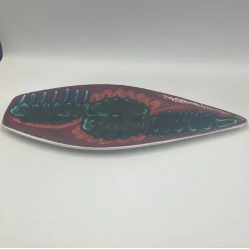 Poole Delphis Shape 82 spear dish by Angela Wyburgh in blue green orange and burgundy