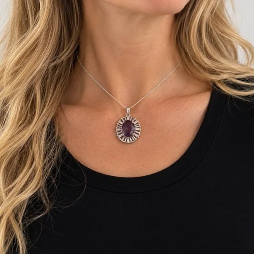 Vintage Amethyst & Sterling Silver Pendant Necklace | 925S