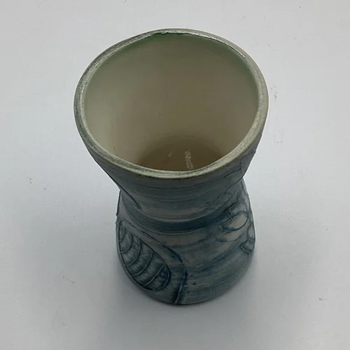 Carn Pottery Cornwall blue-grey studio vase with incised botanical decoration and N33 base mark