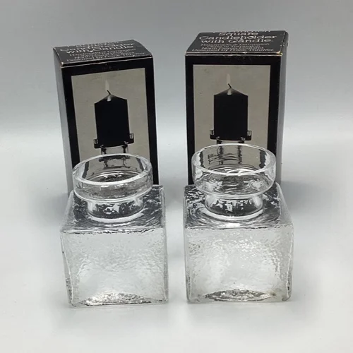 Vintage Dartington Glass Candle Holders by Frank Thrower c.1975