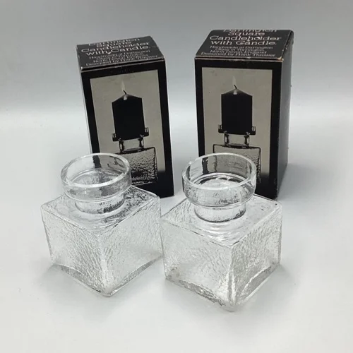 Vintage Dartington Glass Candle Holders by Frank Thrower c.1975